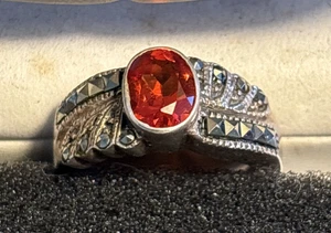 925 Sterling Silber Vintage Ring Ovalschliff orange/rot Größe 7,75 - Bild 1 von 7
