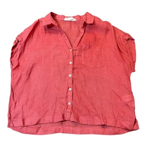 C&C California Linen Button Down Top Coral Salmon Short Sleeve Womens Large - Picture 1 of 6