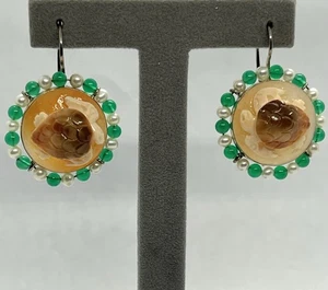 Ohrringe Silber 925 mit Kameen Karneol Schildkröten, Perlen und Aventurin - Bild 1 von 5