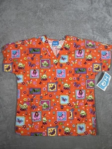 Scrub H.Q. V-Neck Scrub Top Shirt Frogs&Flowers Women's Small - Picture 1 of 7