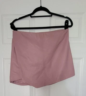 Michelle Mason Lambskin Leather Mini Skirt Asymmetrical Faux Wrap Pink 6 - Image 1 of 4