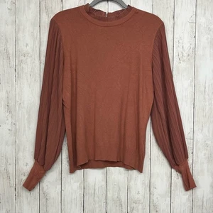 Sioni Sheer Puff Sleeve Mock Neck Pleated Ruffle Blouse Shirt Large - Picture 1 of 9