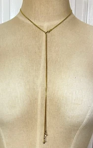 Vintage 2001 16"-19" AVON goldfarbene Strass Anhänger lange Lariat Halskette - Bild 1 von 14