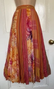 Per Una M&S Orange Cotton Patchwork Panel Hippy Gypsy Skirt Size 12 (W33.5) - Picture 1 of 10