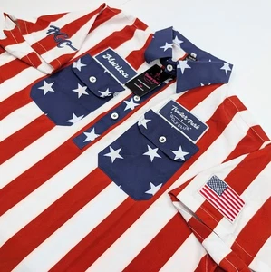 Trailer Park Golf Club Murica Stripes Polo Mens Large Red White Blue Embroidered - Picture 1 of 9