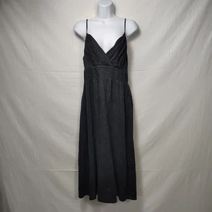 Wunderschönes Vintage Y2k schwarz 100 % Leinen Empire Taille Midi Sommerkleid-Größe 6 - Bild 1 von 10