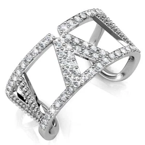 Anillo en V enchapado en oro blanco de 18 quilates con cristales Matashi transparentes talla 5 - Imagen 1 de 5