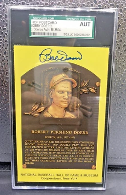 Bobby Doerr Signed Yellow HOF Plaque Postcard SGC Slabbed - Image 1 of 2