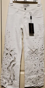 BrazilRoxx Embellished Embroidered Cutout Jeans BR 36/US 00 White - NEW W/ Tags - Picture 1 of 12