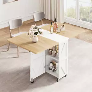 Space Saving Versatile Folding Kitchen Dining Table with Wheels & Storage Shelf - Picture 1 of 60