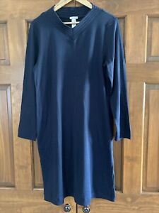 HANRO Zelda Long Sleeve Nightgown Navy Blue Cotton Sz Medium NWOT