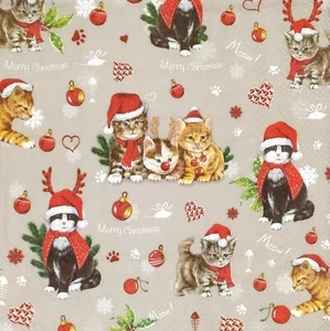 P492# 3 servilletas de papel individuales para gatos navideños decoupage con patrón de gorras de Santa Claus - Imagen 1 de 10