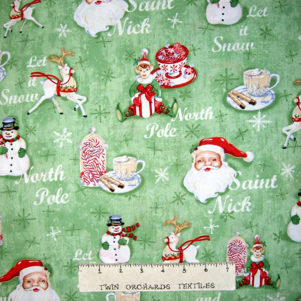 Christmas Fabric - Home for Holidays Green Santa Snowman - Red Rooster LAST 14" - Image 1 of 1