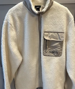 H&M Snoopy Peanuts Relaxed Fit Sherpa Jacket Size Large excellent condition - Picture 1 of 13