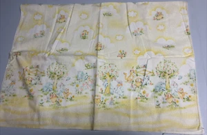 Vintage Dundee Flannel Baby Receiving Blanket Yellow Trees Clouds Bunnies Bears - Picture 1 of 6