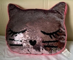 Kitten Reversible Sequin Soft Toys Cushion Pillow Head  - Picture 1 of 4