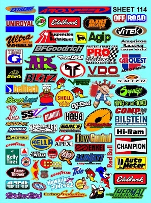 CLEAR VINYL RACING Sticker Sheet 114 Variety-R/C MODEL Die-cut-Decals 1/8-1/10 - Image 1 of 4