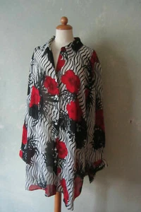 Ulla Popken lange Bluse weiß schwarz mit roten Blumen langarm Größe 50 5XL - Bild 1 von 3