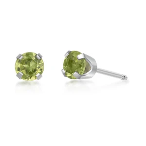 14K White Gold Round Peridot Stud Earrings for Women with Push Backs - 4 mm - Picture 1 of 9