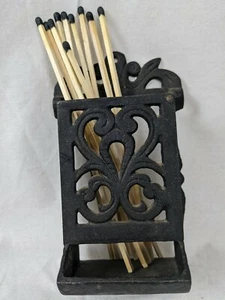 Scatola fiammiferi da parete vintage in GHISA supporto nero decorativo 8" - Foto 1 di 4