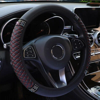 Universal Black&Red Leather Car Steering Wheel Cover Accessories For 15''/38cm Foto 1 de 4
