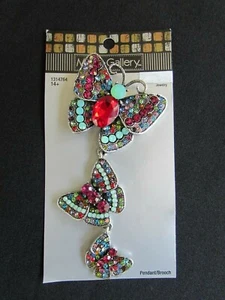 GALLERY Rhinestone Segmented Butterfly Brooch/Pendant Red Green Multi LARGE - Picture 1 of 10