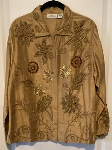 Sandy Starkman L/S Blouse/Jacket Women's Gold Mixed Media in Size Large - Bild 1 von 3