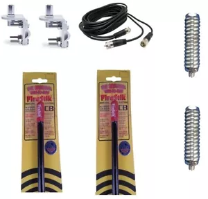 NEW 2 FIRESTIK KW4 B 4FT BLACK CB ANTENNA, 18FT DUAL COAX, MOUNTS & SPRINGS KIT - Picture 1 of 1