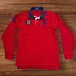 Polo Ralph Lauren Shirt Kids XL Red/Blue Big Pony Long Sleeve USA Patch Y2k Top - Picture 1 of 10