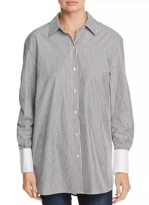 Kenneth Cole New York Women's B/W Stripes Button Down Shirt Oversized Medium $95 - Image 1 of 4