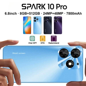 New Spark 10 Pro Android Global Smartphone Unlocked 6.8" 8+512GB 7800mAh Gifts - Picture 1 of 27