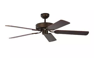 Low profile Ceiling fan without Lights Vintage style fan Bronze Walnut Cane - Picture 1 of 2