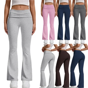 Ladies Lounge Trousers Womens Flare Pants Gym Stretch Cotton Bootcut Leggings - Picture 1 of 18