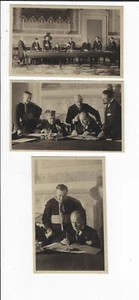 3 Real Photo Postcards Mussolini w/ Cardinal Signing the Lateran Treaty 1929 - Foto 1 di 2