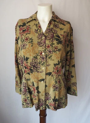 Tianello USA Suzy Blouse Washable Tencel Rayon Olive Multi Boho Floral S - Image 1 of 4