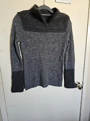 Tory Burch Alpaca Blend Cozy Knit Pullover Zip Sweater Gray with Texture - Image 1 of 4