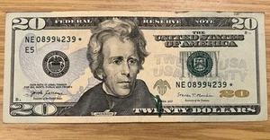2017 $20 Star Note circulated ungraded Richmond # NE08994239* nice condition - Picture 1 of 3
