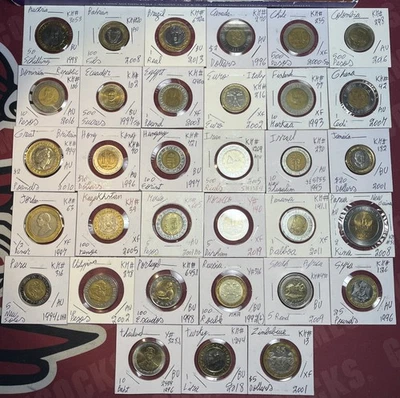 1992 - 2018 Bimetallic Coins From Around the World 33 Different Countries A to Z - Image 1 of 4