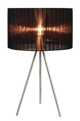 LT2006-BLK Brushed Nickel Tripod Table Lamp with Pleated Silk Sheer Shade, Black - Image 1 of 3