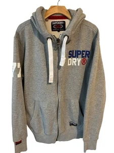 Superdry Hoodie Mens XL Gray Full Zip Graphic Logo Fleece Long Sleeve Jacket - Picture 1 of 11