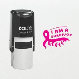 Breast Cancer Survivor Stamp | 5/8" Round Self Inking Stamp with Pink Ribbon - Picture 1 of 1