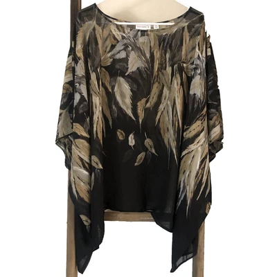 Susan Graver Feather Artsy Sheer Chiffon Scarf Top Black Plus 1X Romantic Boho - Image 1 of 4