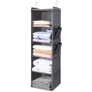Hanging Closet Organize Shelves,5-Hanging Shelf w 2 Side Pockets Storage Foldabl - Picture 1 of 12