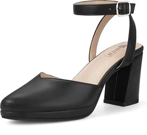 IDIFU Black Heels Closed Toe Damen Pumps Plateau Schwarz Leder - Bild 1 von 6