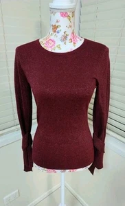 Basque 10 Purple Burgandy Knit Metallic Long Sleeve Top Lurex Ties 70's Disco - Picture 1 of 7