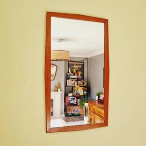 Mid Century Teak Wall Mirror Wooden Frame Original Vintage Retro 70's - Picture 1 of 8