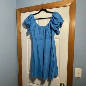 Abercrombie & Fitch Emerson Poplin Blue Puff Sleeve Babydoll Mini Dress XLT - Picture 1 of 8