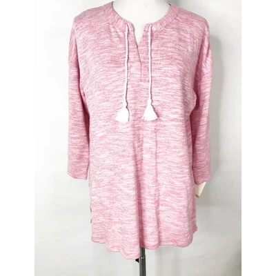 Top Talbots para mujer grande rosa brezo tejido borlas manga 3/4 cabaña playa Foto 1 de 4