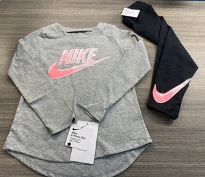 NEW Nike Little Girl Long Active Sleeve Shirt & Black Pink Legging 2Piece Set 6T - Picture 1 of 5