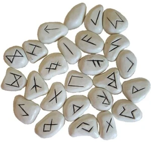 25pc White Resin Rune Stones Set Norse Elder Futhark Tiles Ritual Divination - Picture 1 of 1